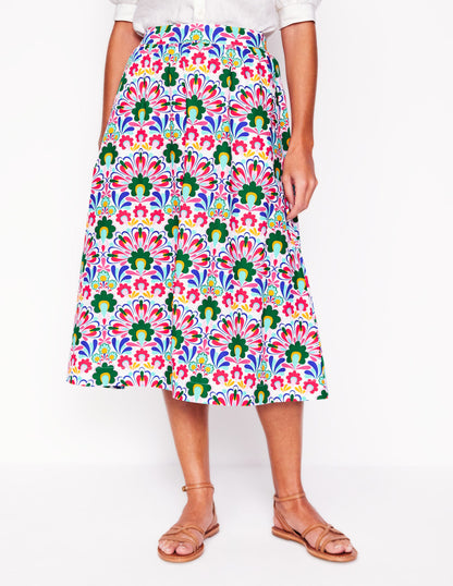 Hattie Poplin Midi Skirt-Multi, Decorative Dandelion