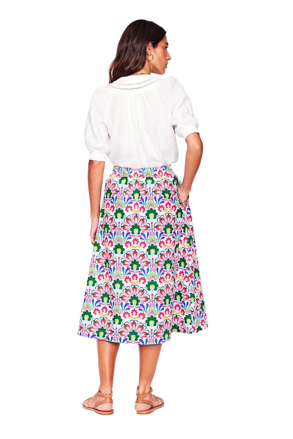 Hattie Poplin Midi Skirt-Multi, Decorative Dandelion