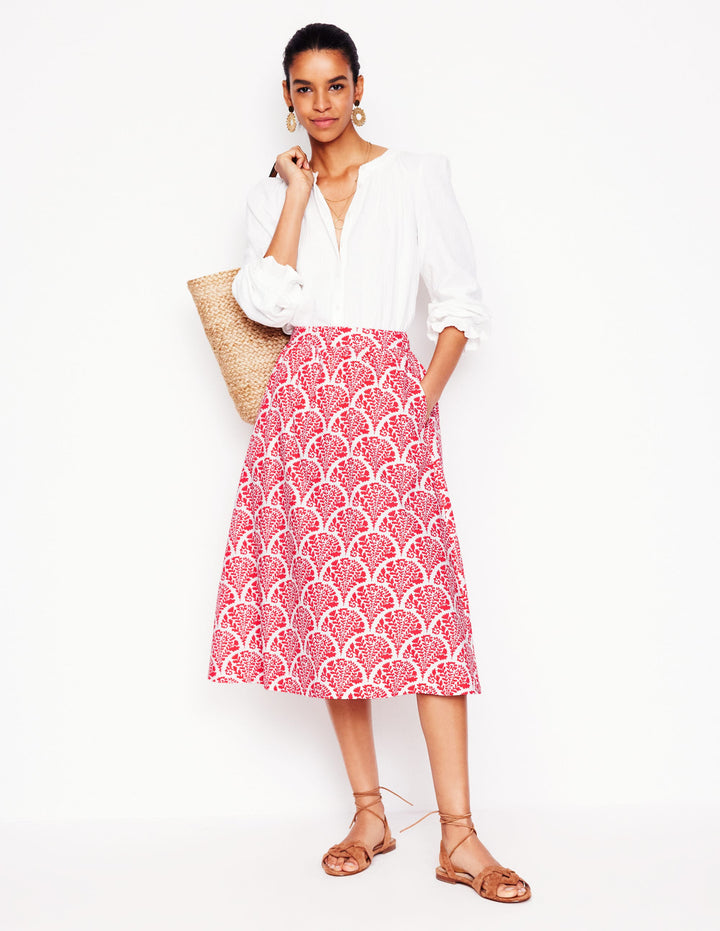 Hattie Poplin Midi Skirt-Jam Red, Blossomy