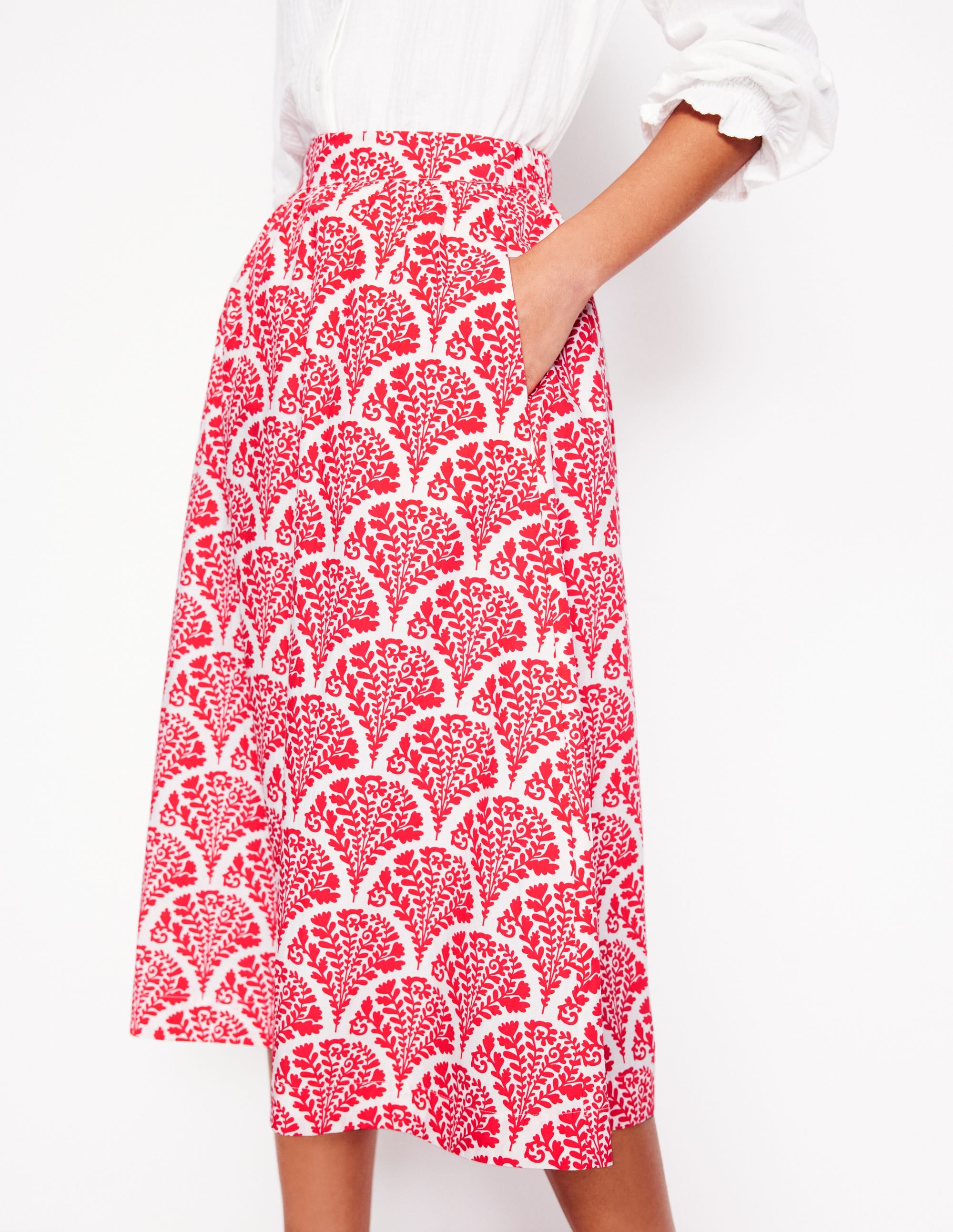Hattie Poplin Midi Skirt-Jam Red, Blossomy - Image 2