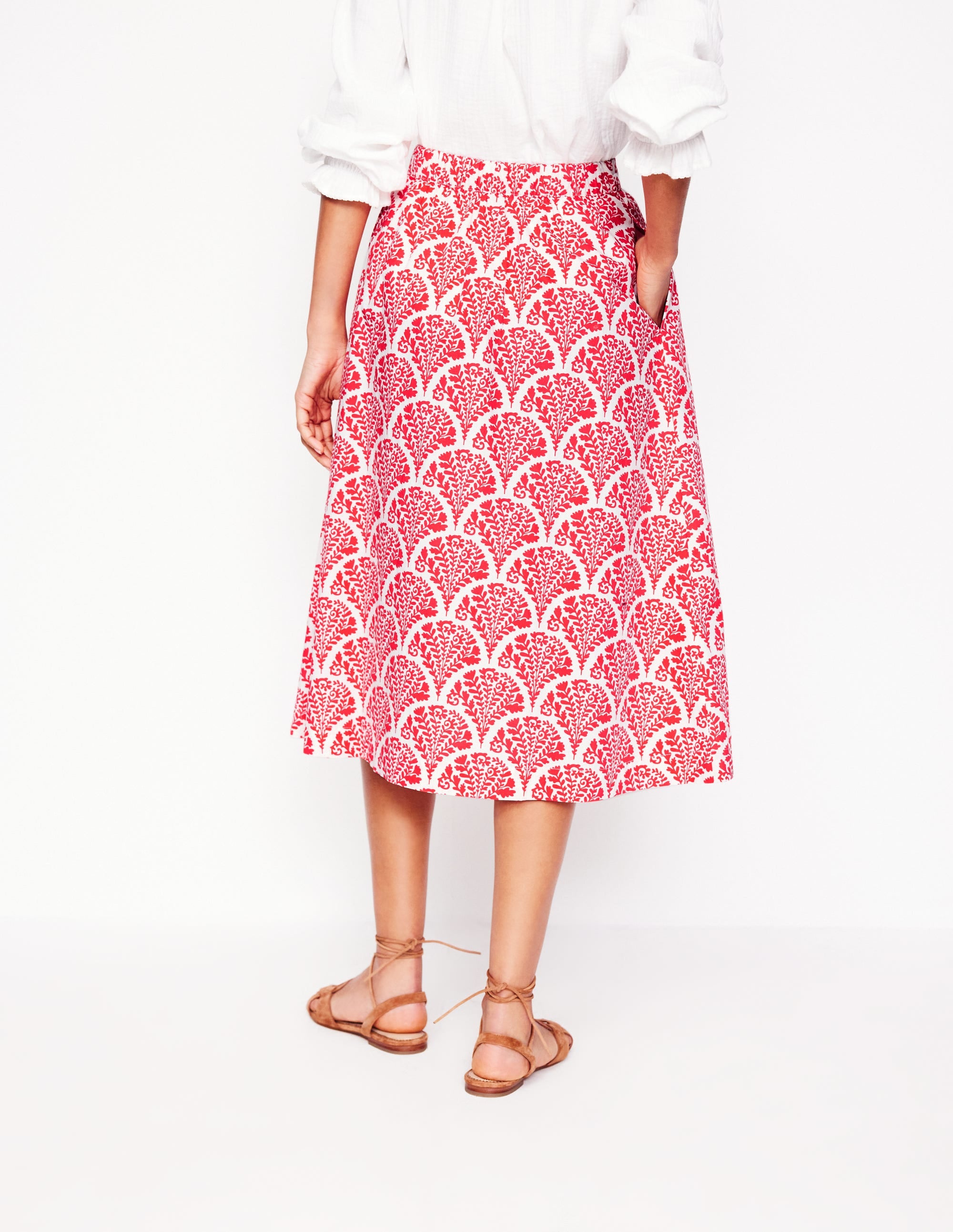 Hattie Poplin Midi Skirt-Jam Red, Blossomy - Image 3