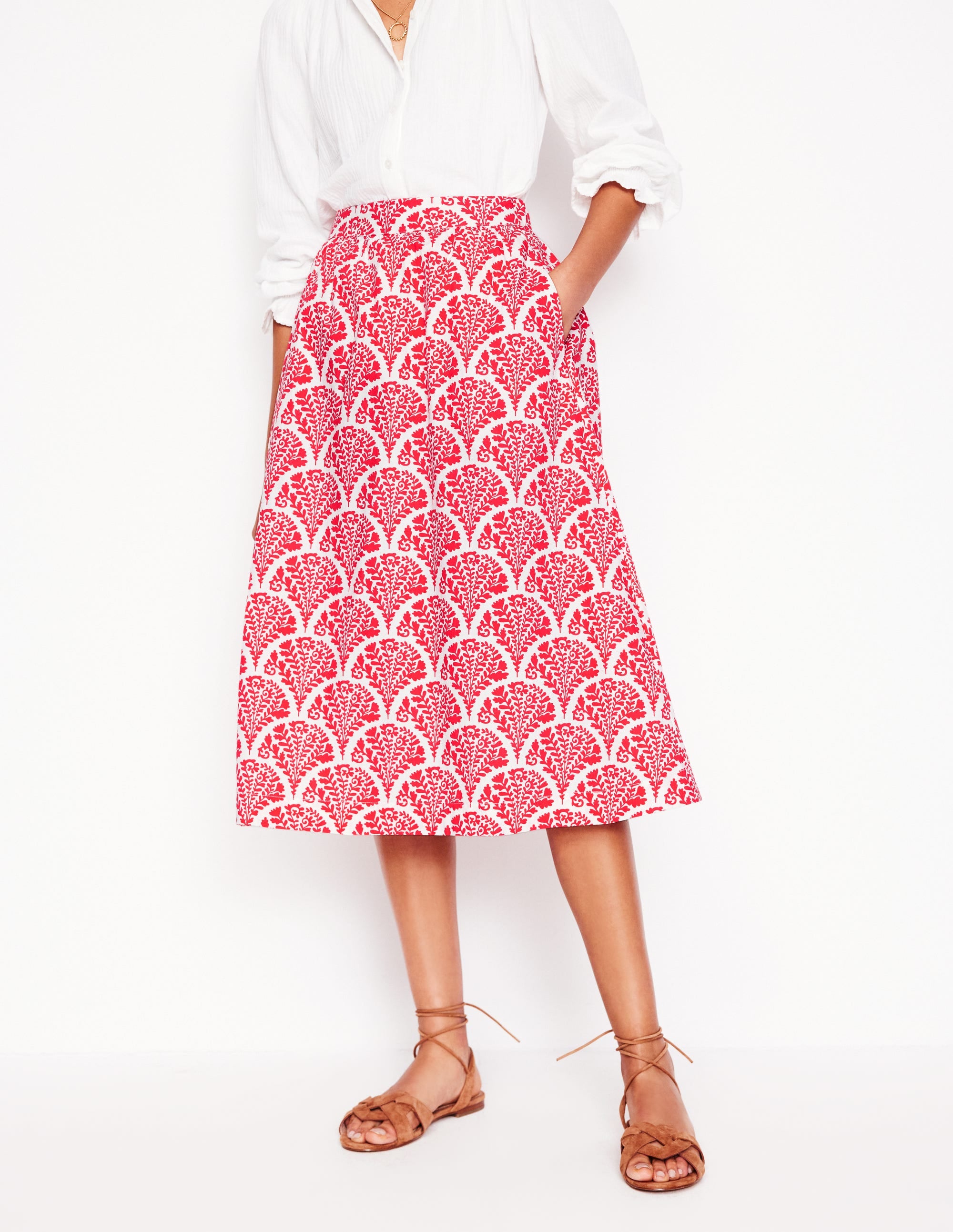Hattie Poplin Midi Skirt-Jam Red, Blossomy - Image 4