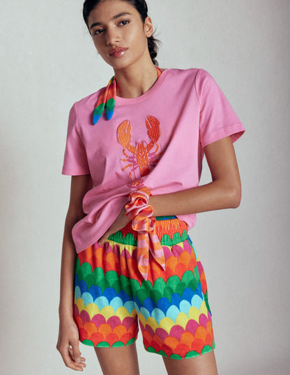 Smocked Towelling Short-Multi, Scallop Stripe-3