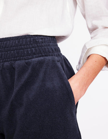 Smocked Towelling Short-Navy-2