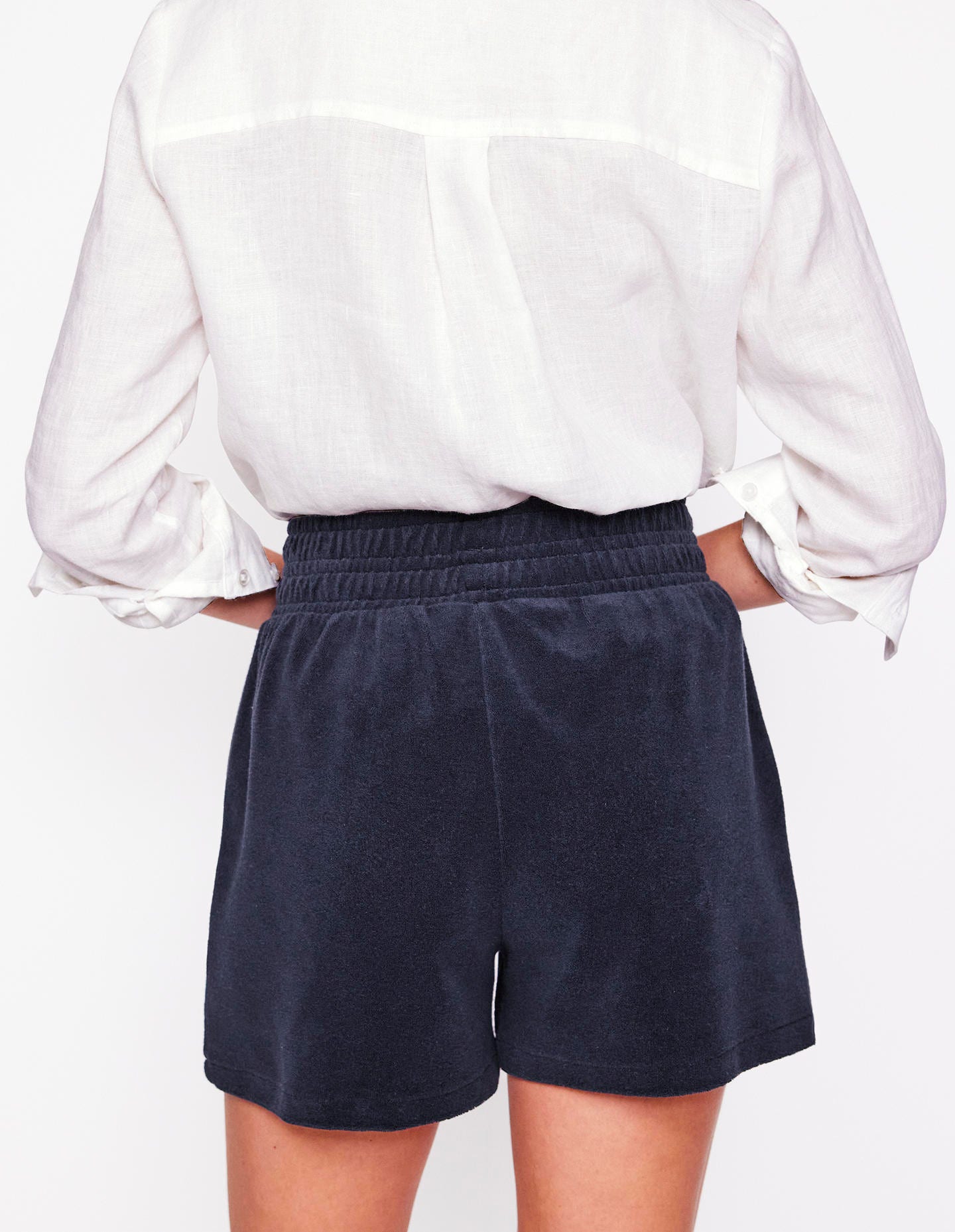 Smocked Towelling Short-Navy