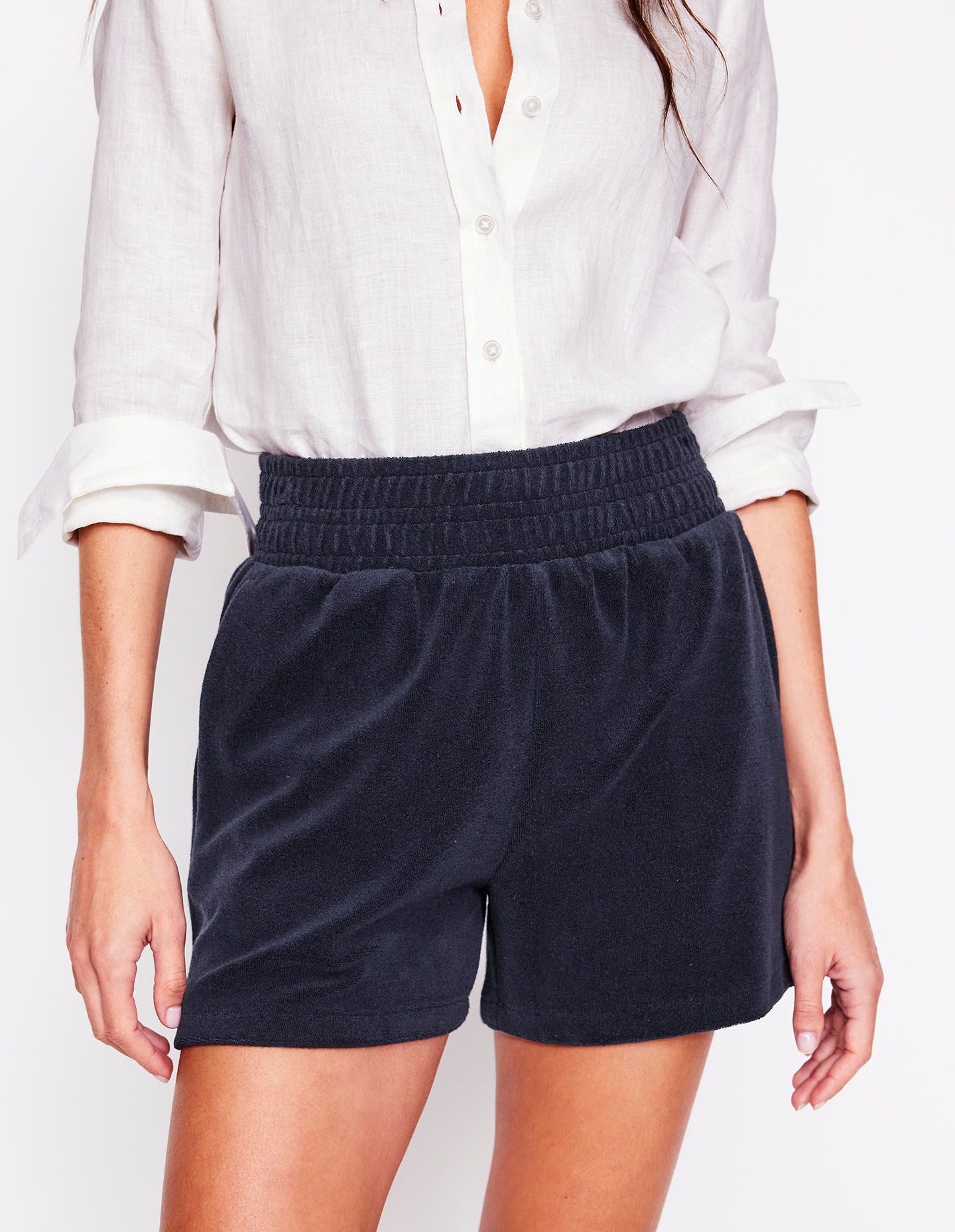 Smocked Towelling Short-Navy