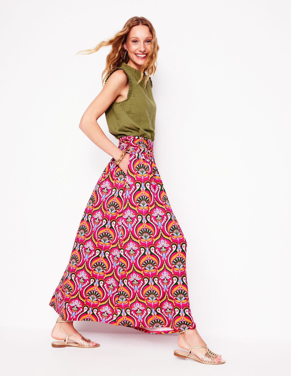 Rosaline Jersey Skirt-Pink Peony, Ornamental Floral - Image 1