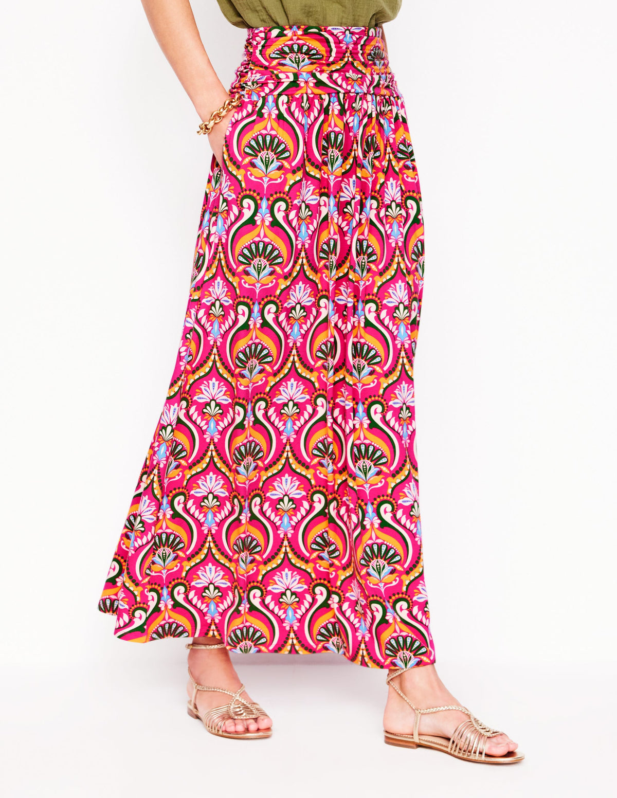 Rosaline Jersey Skirt-Pink Peony, Ornamental Floral - Image 4