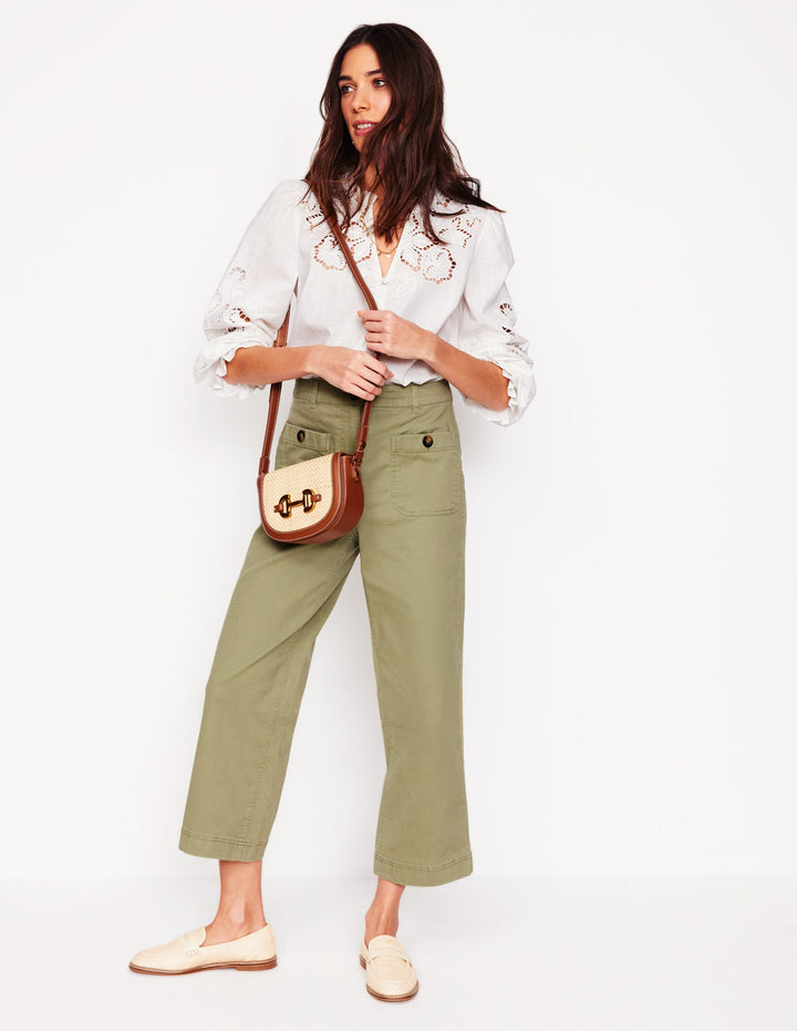 Patch Pocket Crop Chino Pants-Larch Green