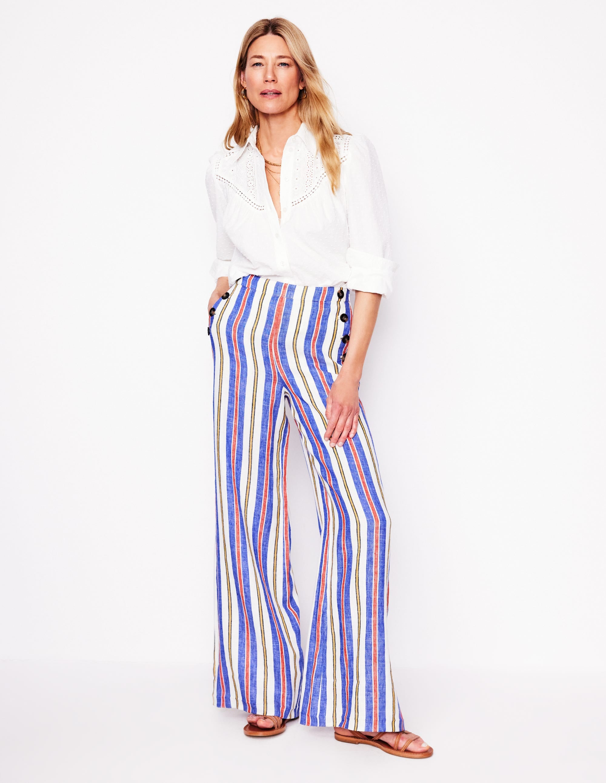 Greenwich Sailor Pants-Bright Blue and Brown Stripe - Image 1