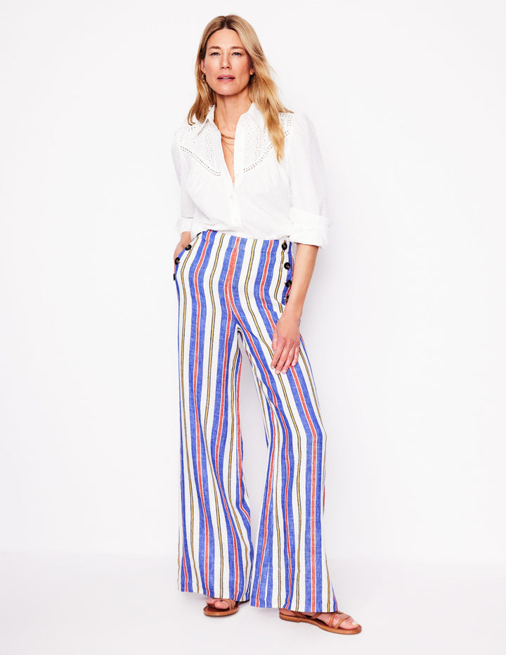 Greenwich Sailor Pants-Bright Blue and Brown Stripe