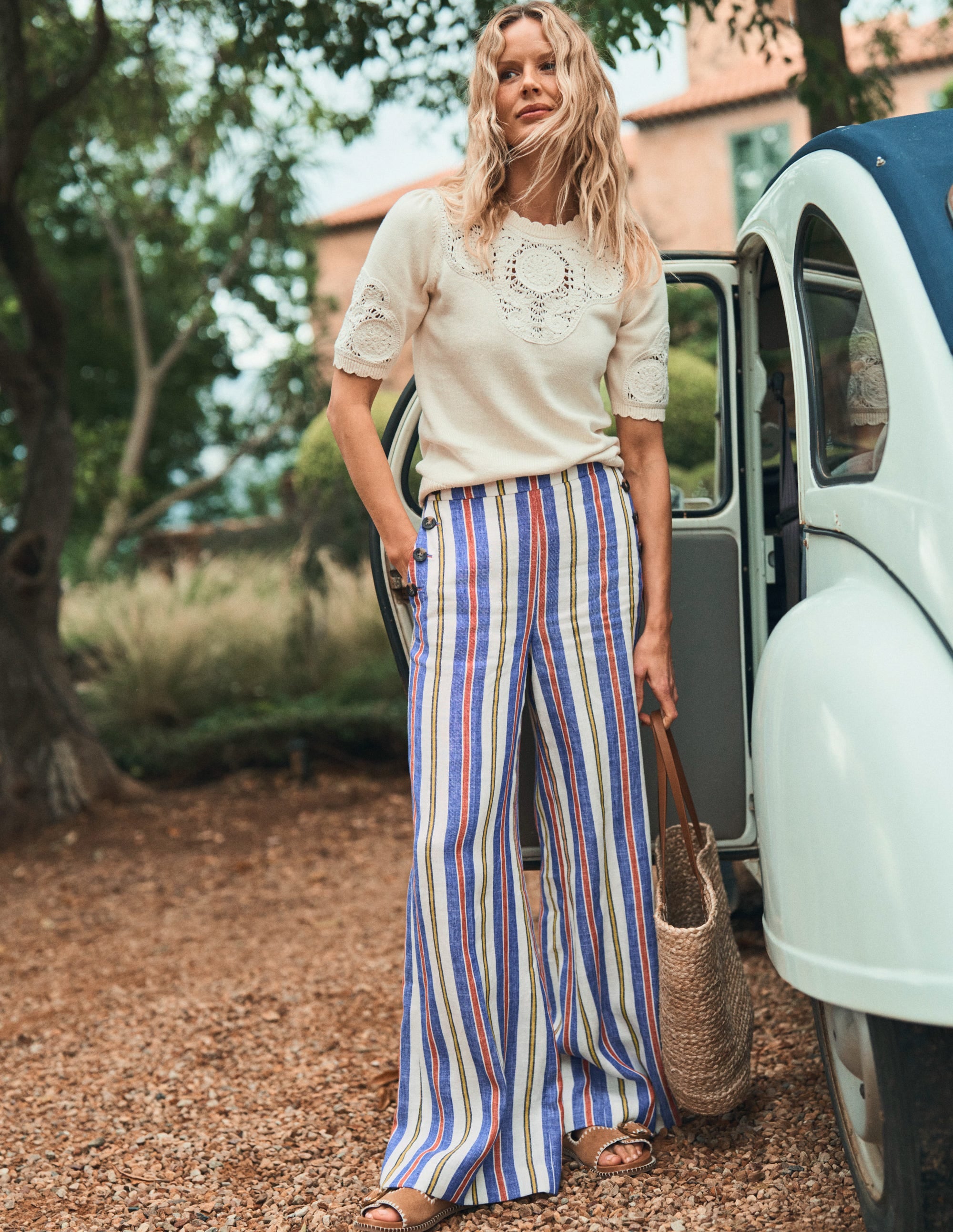 Greenwich Sailor Pants-Bright Blue and Brown Stripe - Image 2