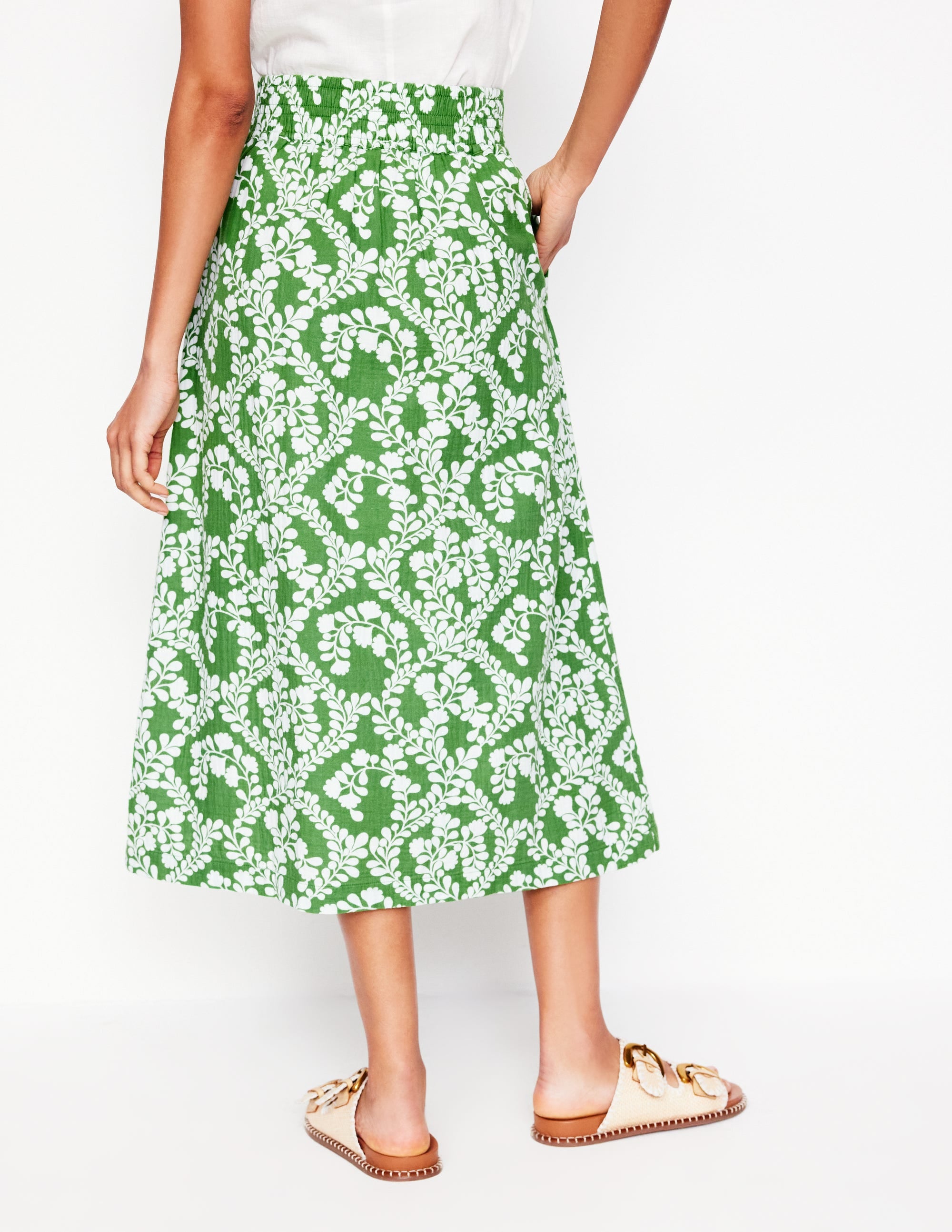 Double Cloth Smocked Skirt-Paradise Green,Vine Silhouette - Image 3