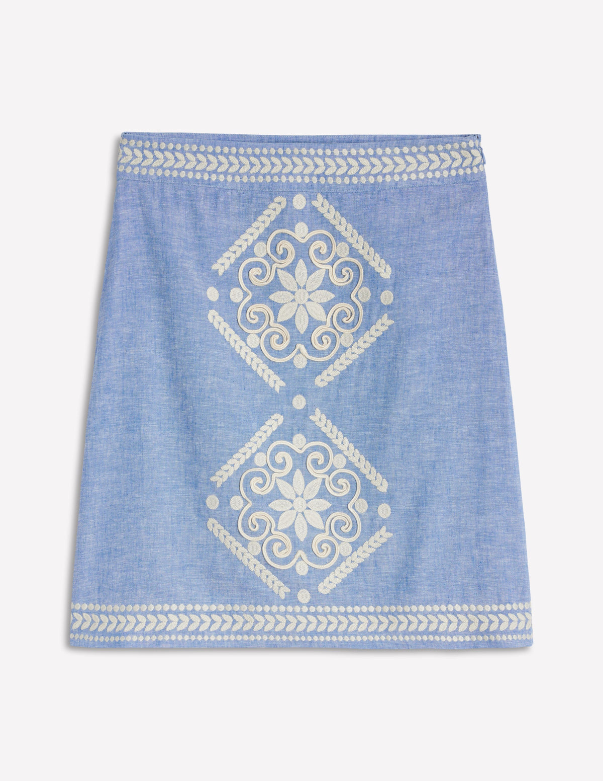 Aline Embroidered Linen Skirt-Grey Blue Chambray - Image 7