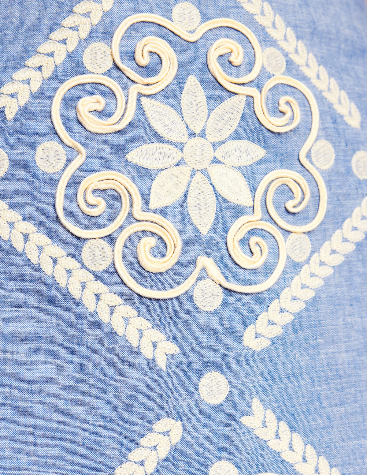 Aline Embroidered Linen Skirt-Grey Blue Chambray - Image 4