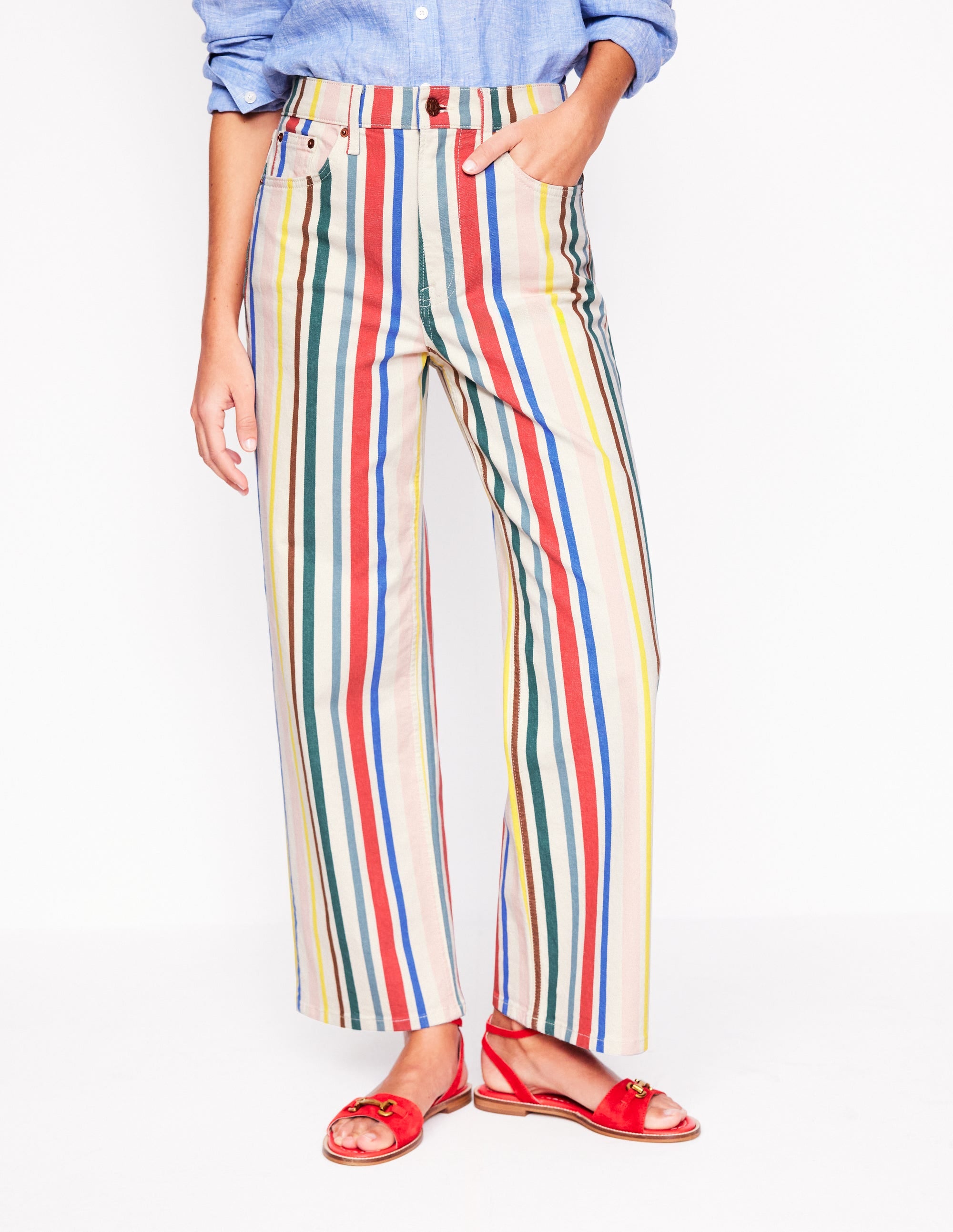 High Rise Stripe Crop Jeans-Green and Pink Rainbow Stripe - Image 4