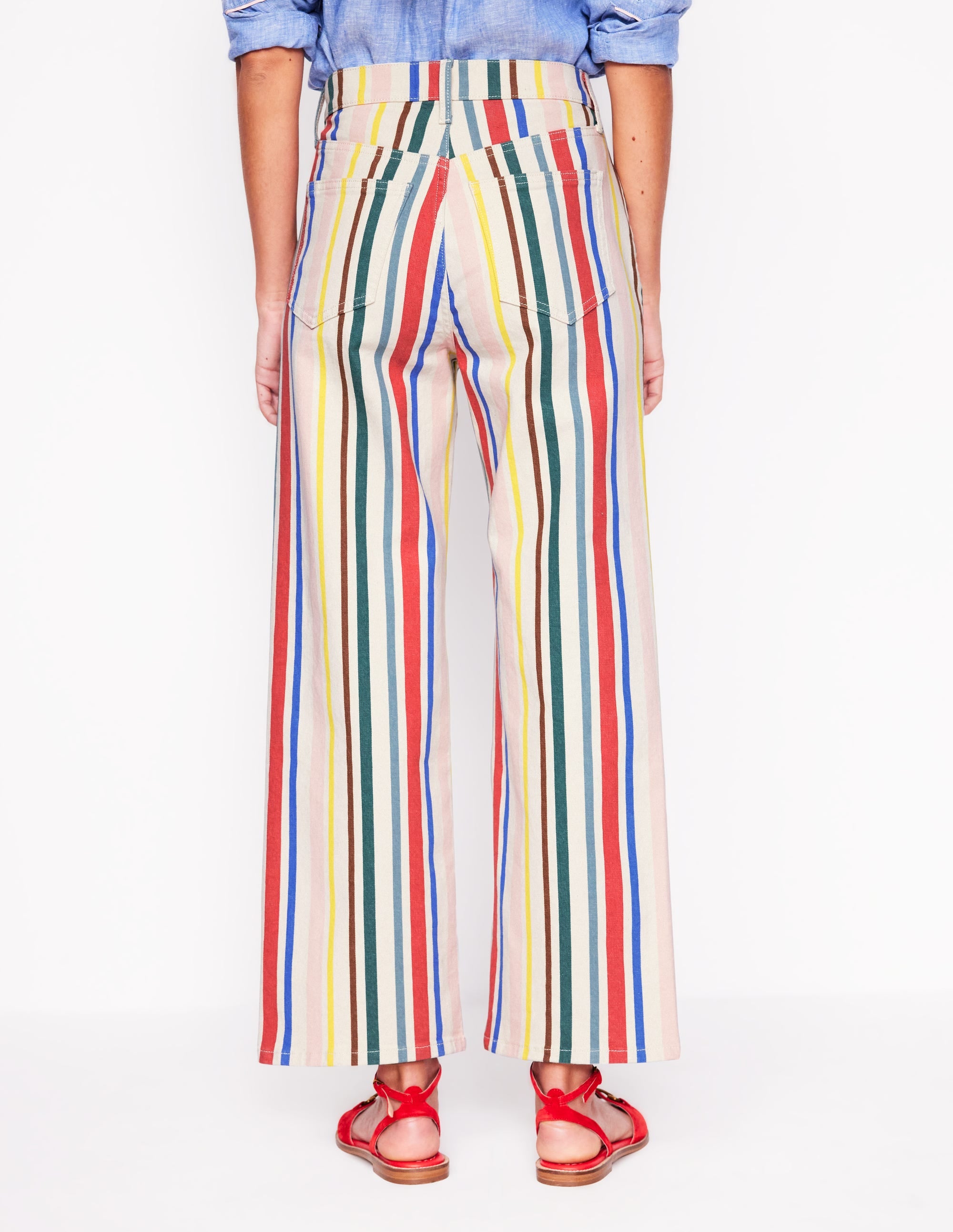 High Rise Stripe Crop Jeans-Green and Pink Rainbow Stripe - Image 5