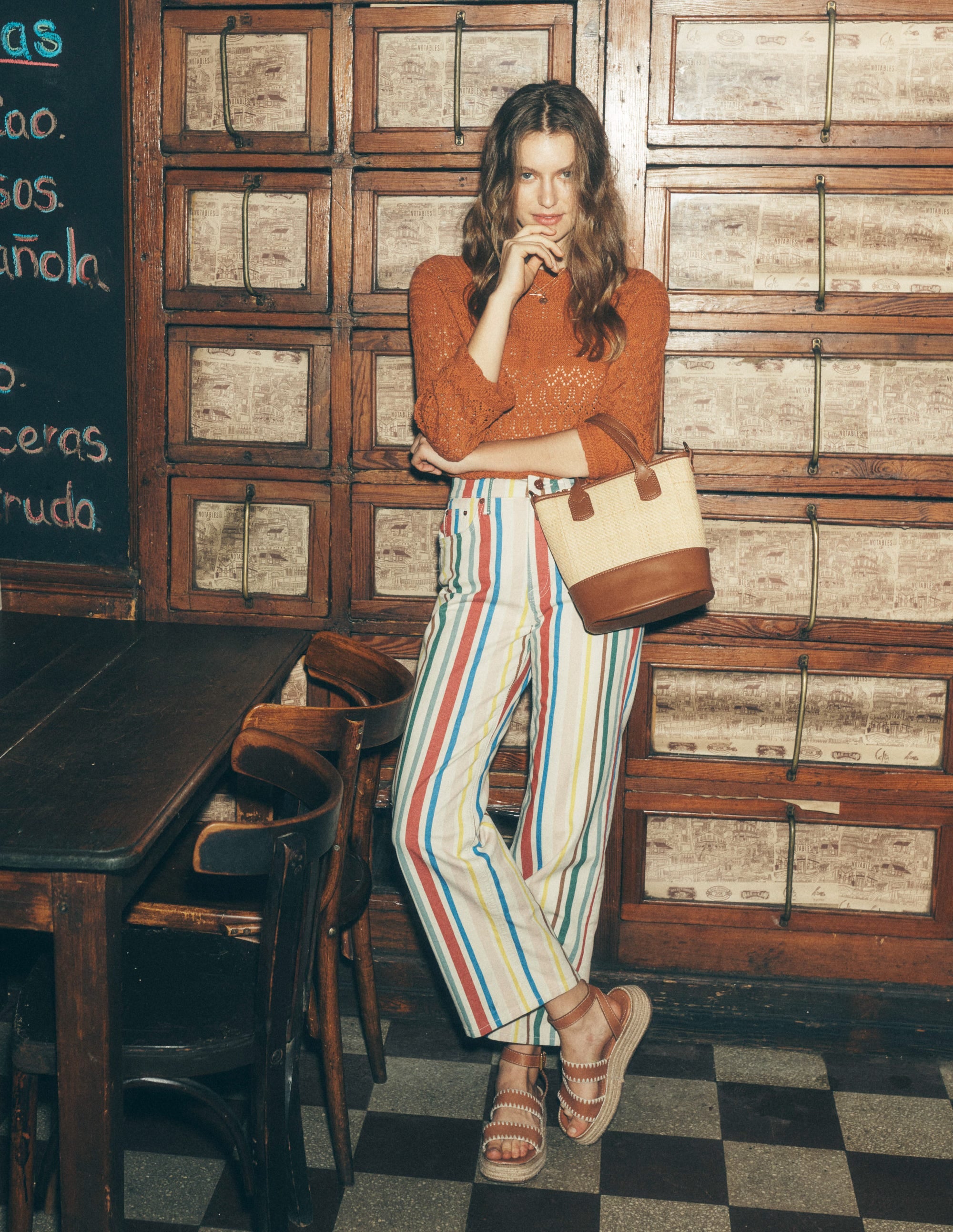 High Rise Stripe Crop Jeans-Green and Pink Rainbow Stripe - Image 6