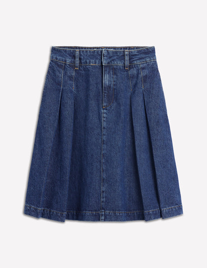 Pleated Denim Skirt-Mid Wash-5