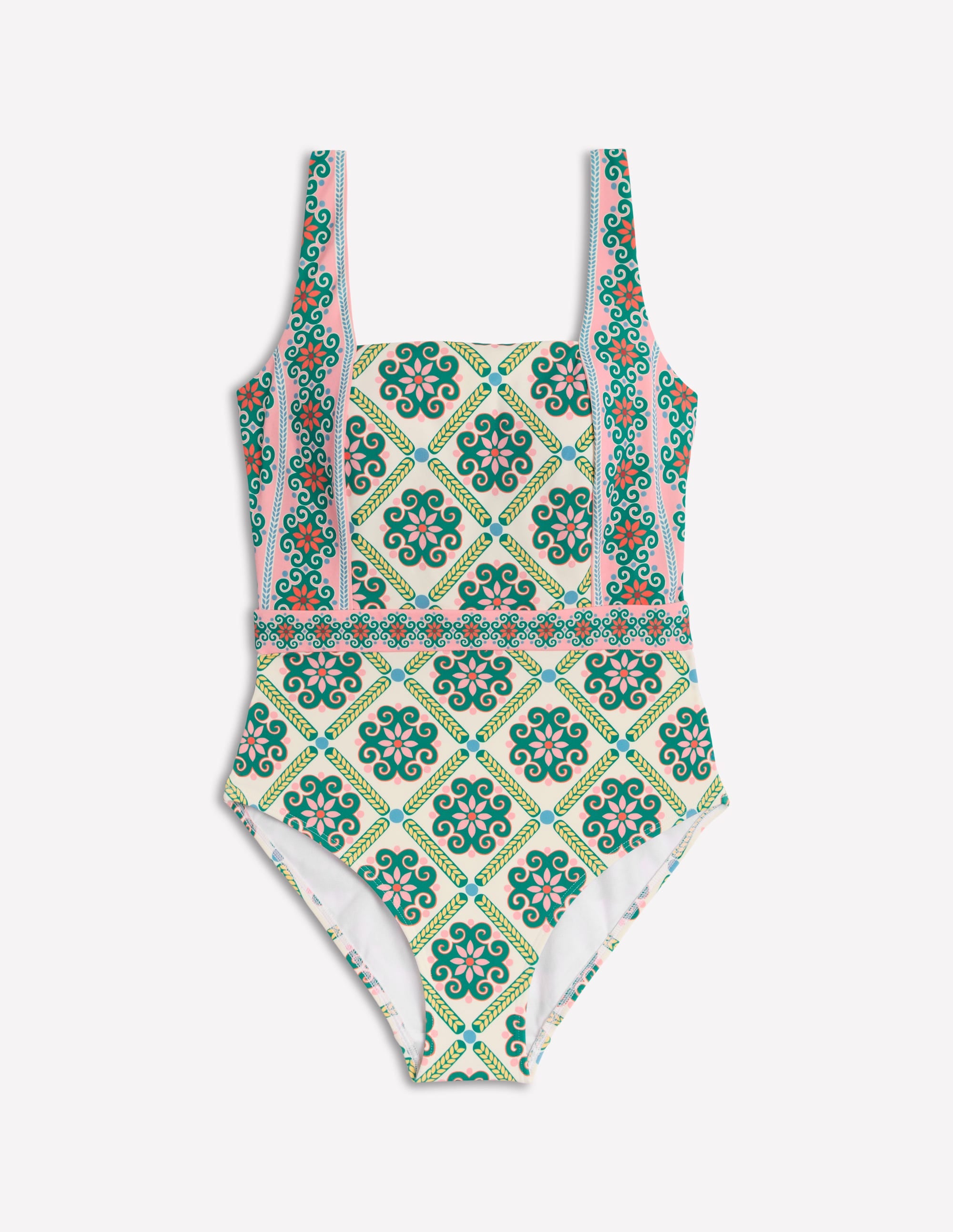 Lefkada Square Neck Swimsuit-Rich Emerald, Baroque Tile - Image 5
