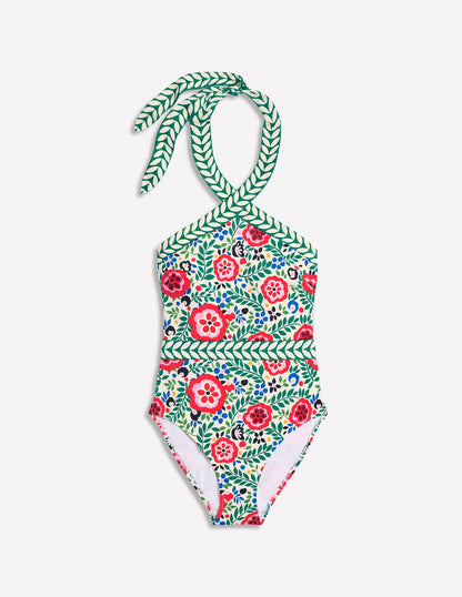 Cross Front Swimsuit-Multi, Foliage Scatter