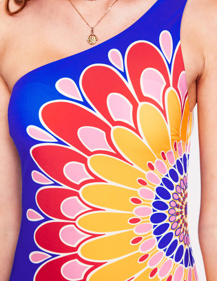 One Shoulder Swimsuit-Blue, Artisan Petal