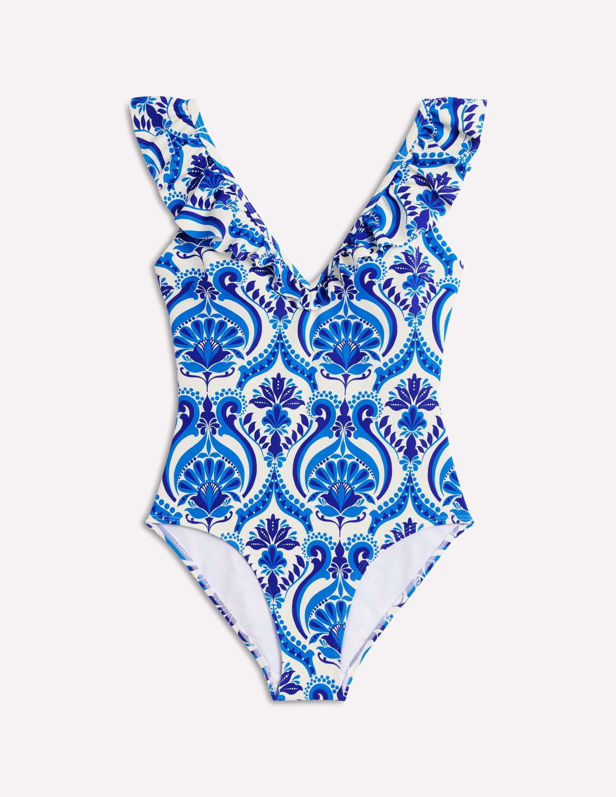 Evia Ruffle Swimsuit-Blue, Ornamental Floral - Image 8