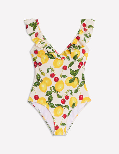 Evia Ruffle Swimsuit-Multi, Cherries and Lemons