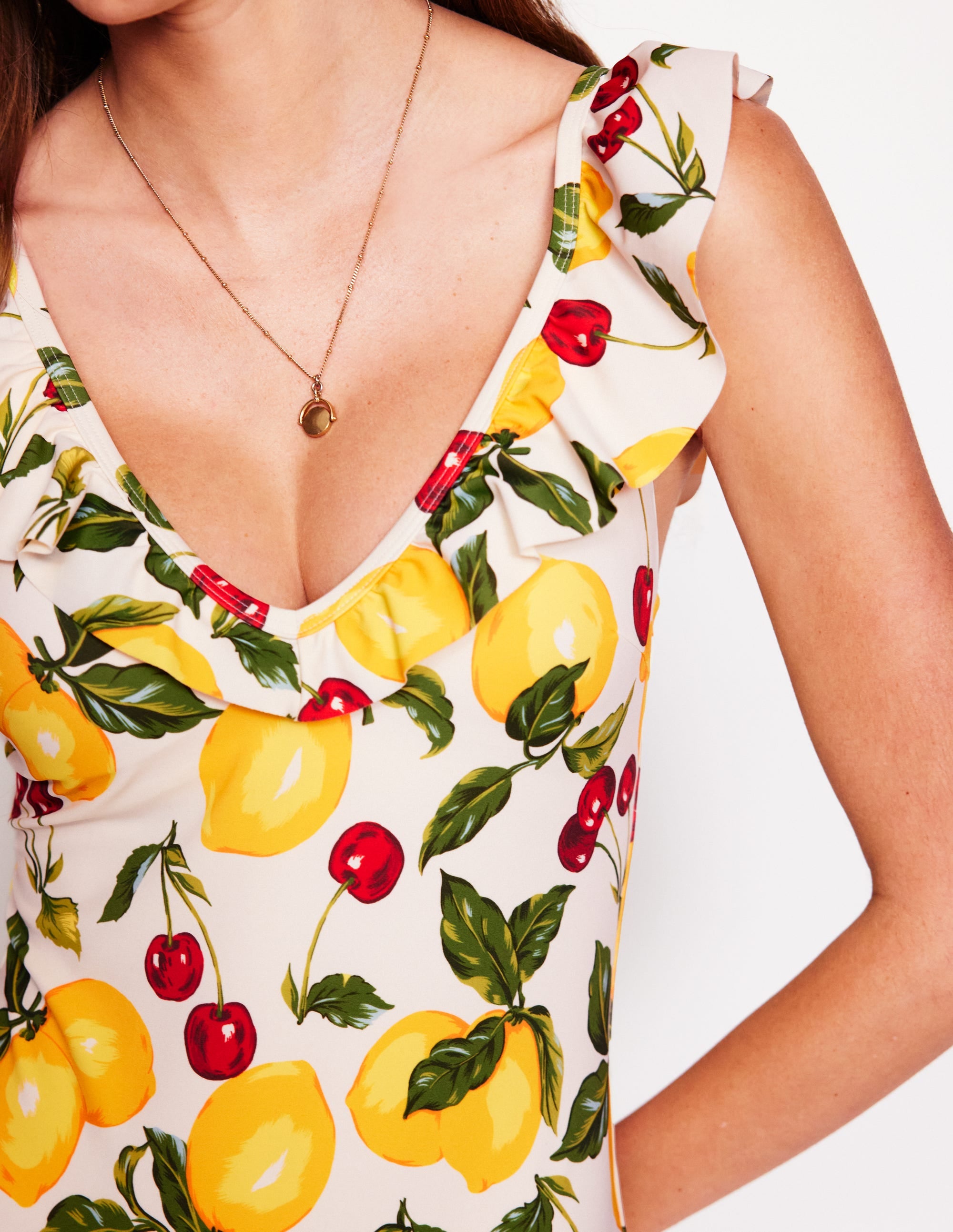 Evia Ruffle Swimsuit-Ivory, Cherries and Lemons - Image 3