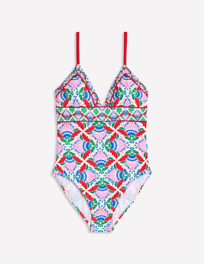 Kasos String V Neck Swimsuit-Multi, Ornate Thistle