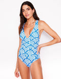 Mykonos Deep V Swimsuit-Cerulean Blue, Blossomy