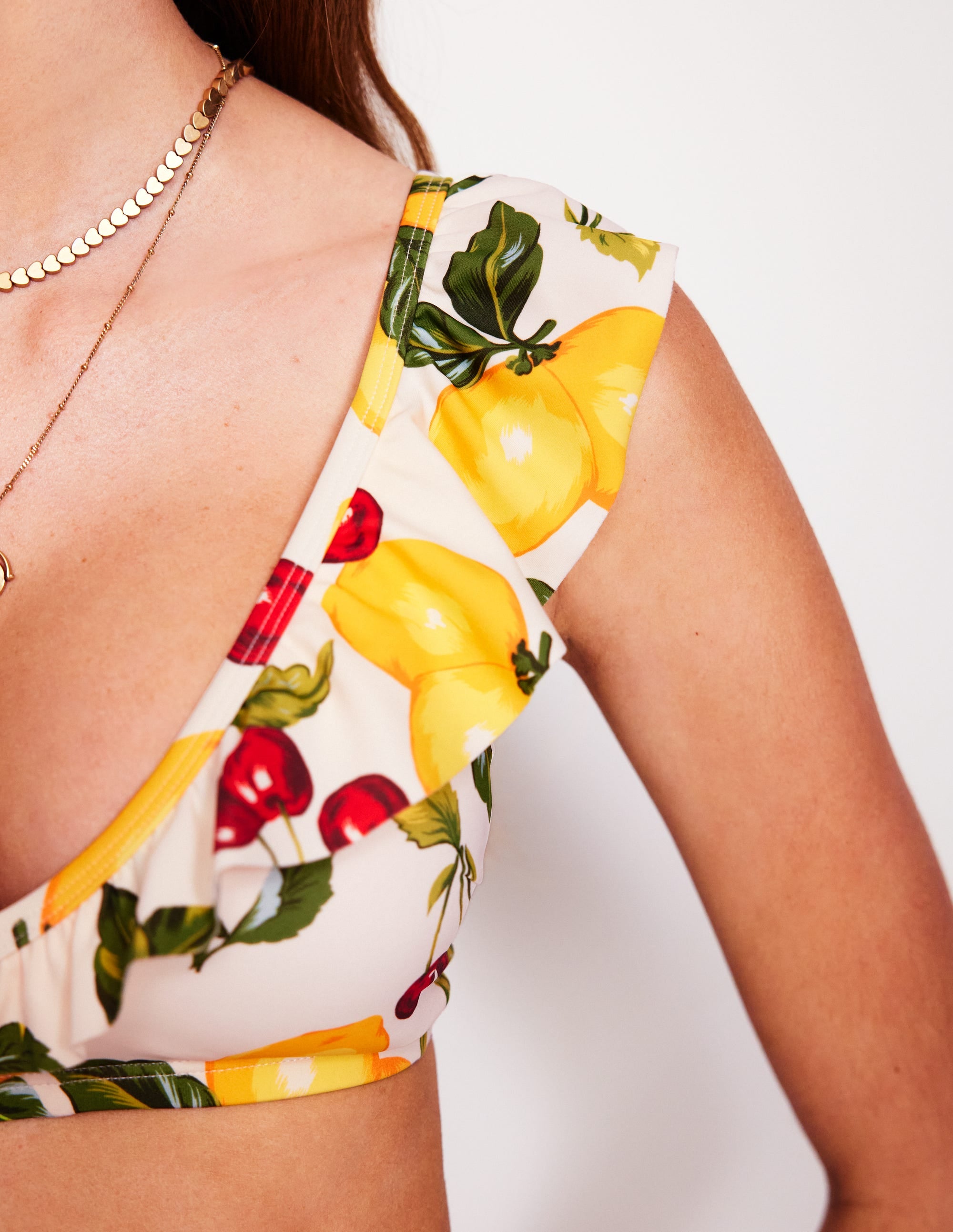 Evia Ruffle Bikini Top-Ivory, Cherries and Lemons - Image 2