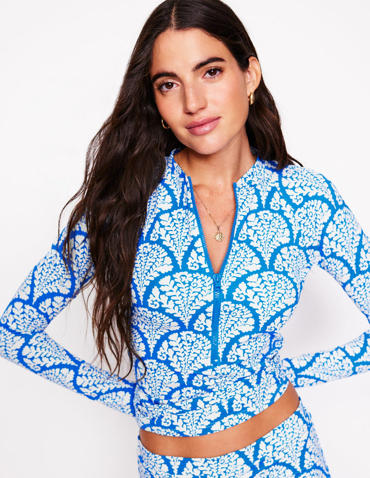 Sun Safe Raglan Rash Vest-Bright Blue, Blossomy