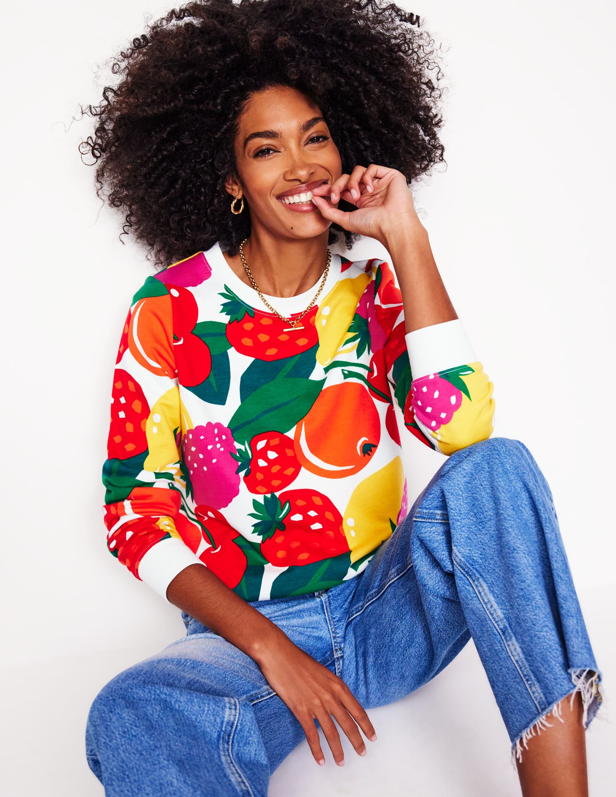 Hannah Printed Sweatshirt-Multi, Summer Fruits - Image 1