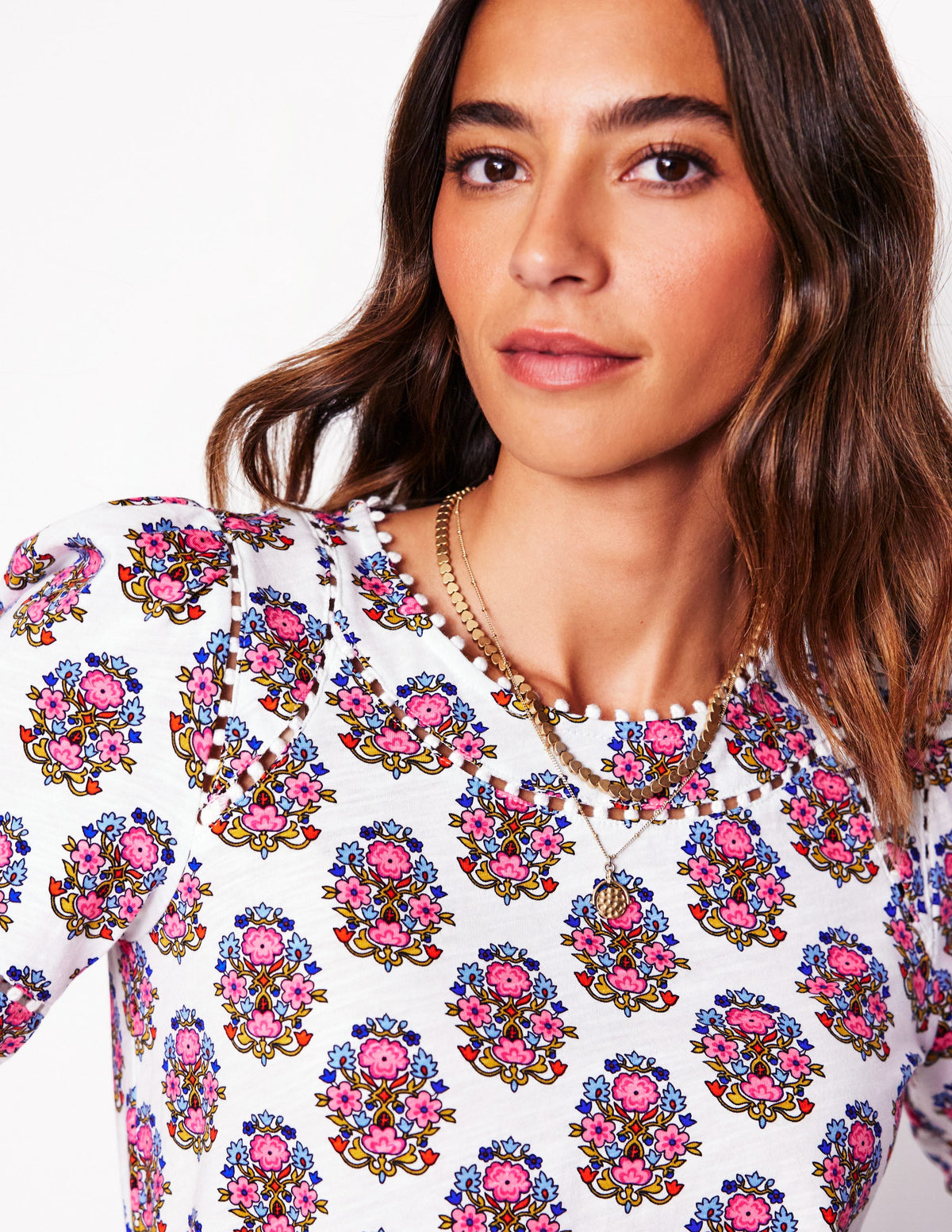 Mila Trim Detail Top-Ivory, Wildflower Stamp - Image 2