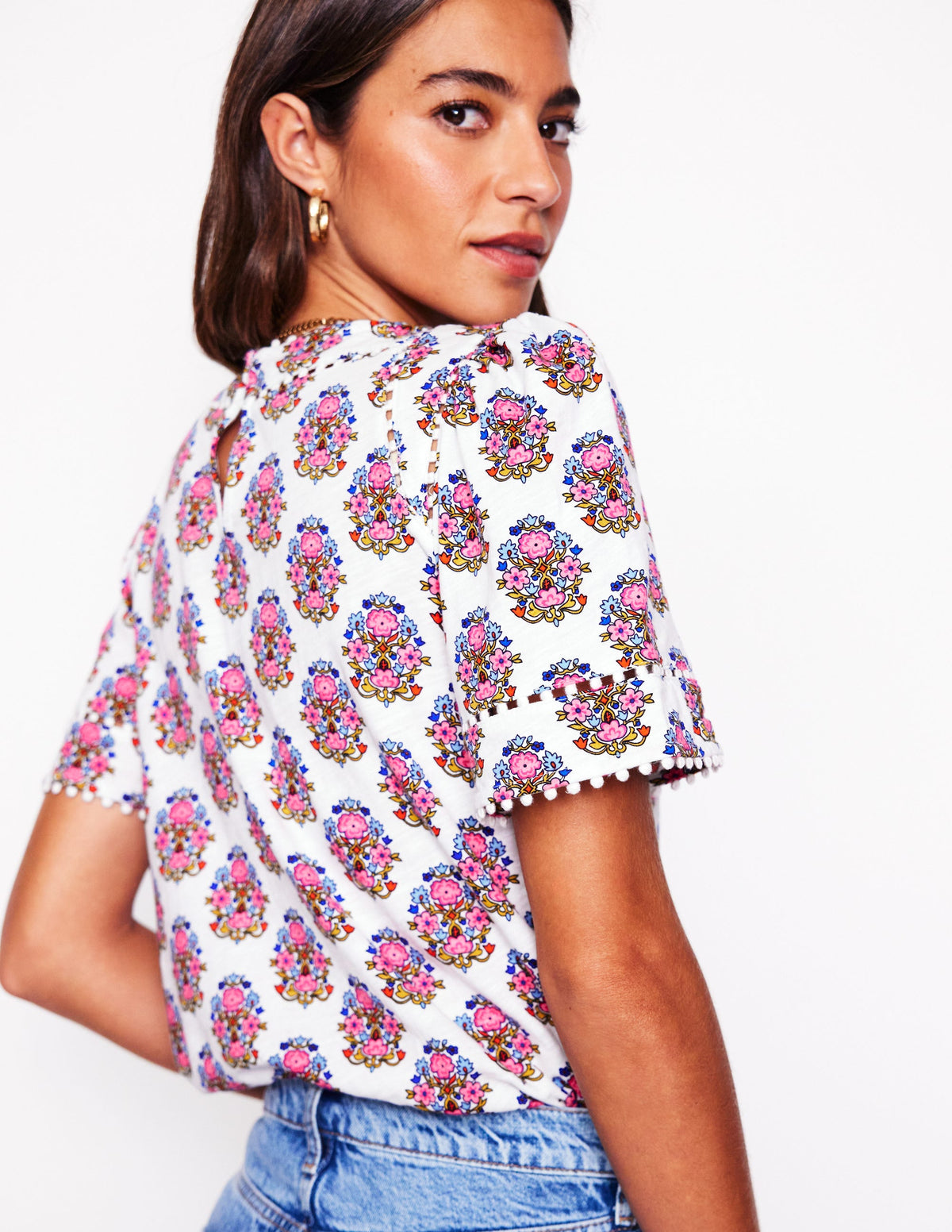 Mila Trim Detail Top-Ivory, Wildflower Stamp - Image 3