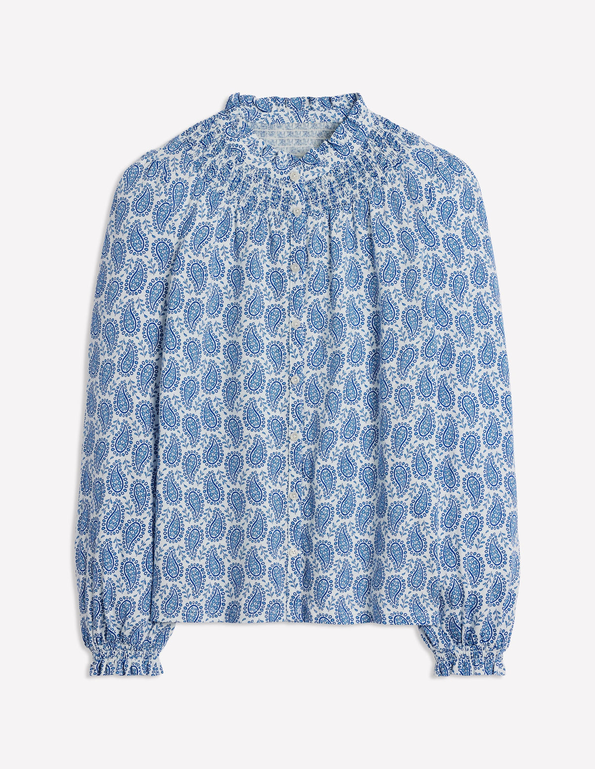 Fay Smocked Jersey Shirt-Gallery Blue, Paisley Heart - Image 5