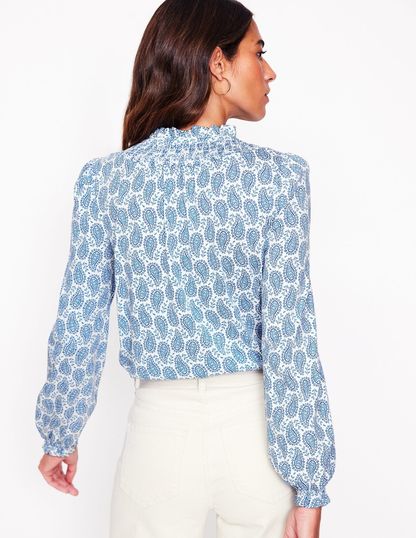 Fay Smocked Jersey Shirt-Gallery Blue, Paisley Heart