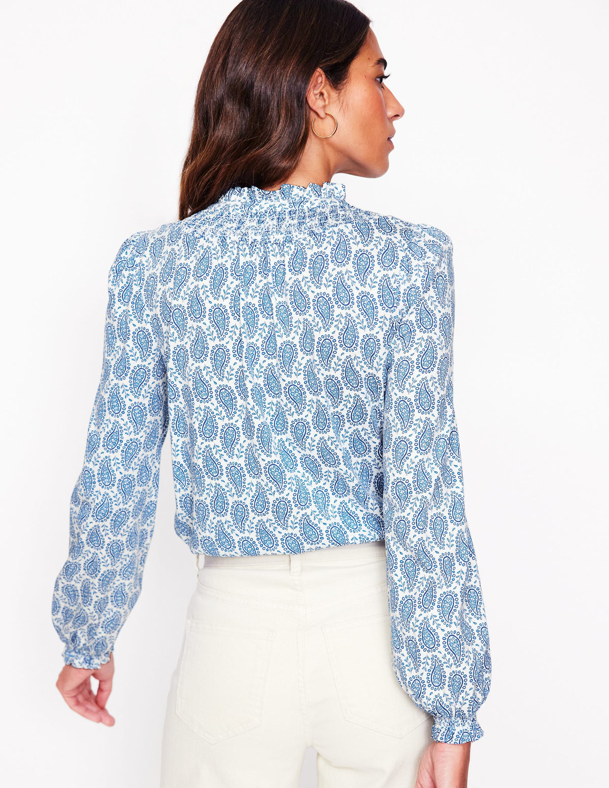 Fay Smocked Jersey Shirt-Gallery Blue, Paisley Heart - Image 3