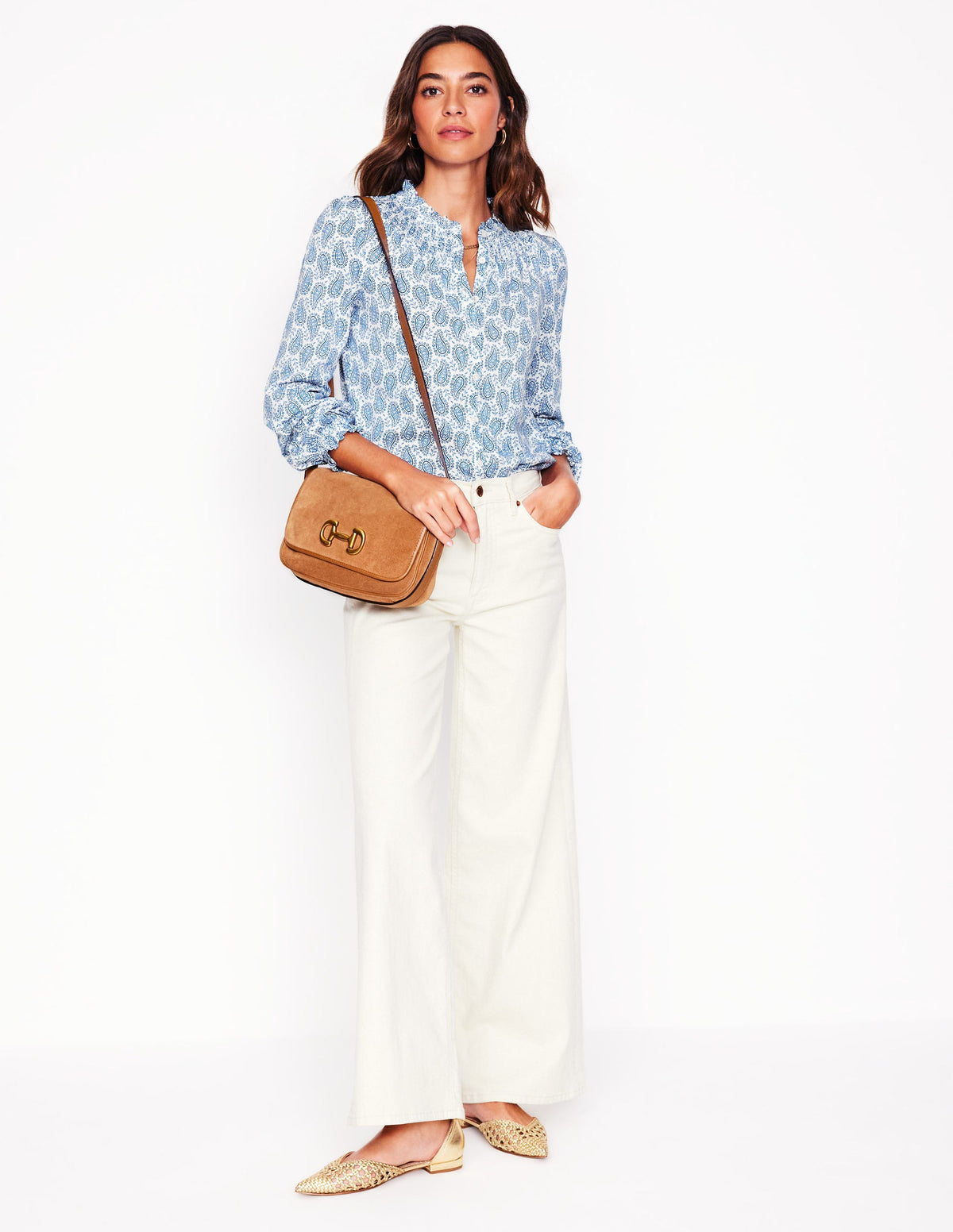 Fay Smocked Jersey Shirt-Gallery Blue, Paisley Heart - Image 4