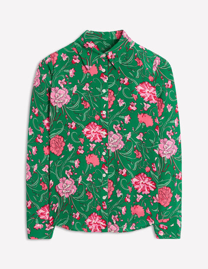 Sienna Silk Shirt-Rich emerald, Carnation Vine