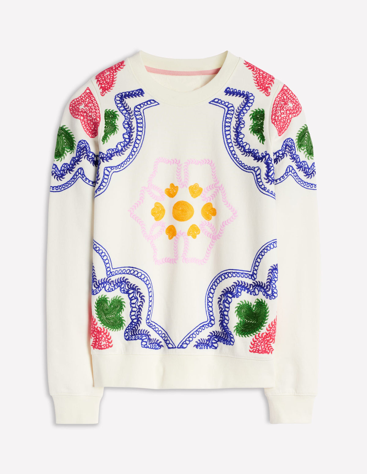 Hannah Embroidered Sweatshirt-Ivory, Geo Stitch - Image 7