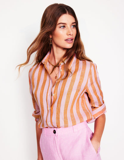 Sienna Linen Shirt-Firecracker and Pink Stripe