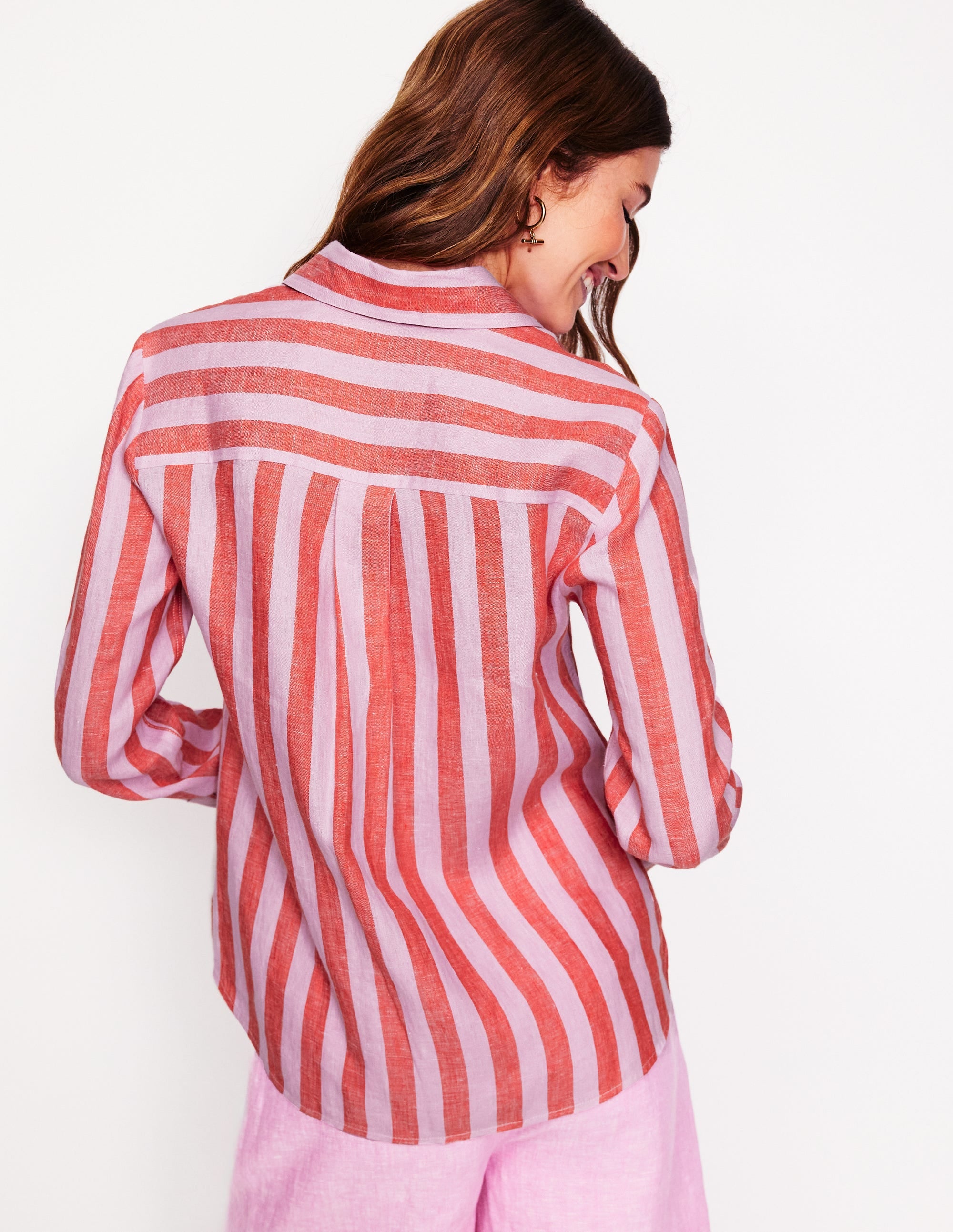 Sienna Linen Shirt-Firecracker and Pink Stripe - Image 3