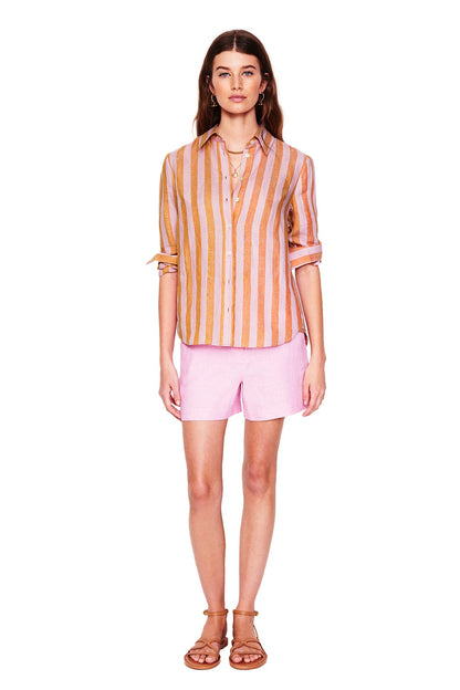 Sienna Linen Shirt-Firecracker and Pink Stripe