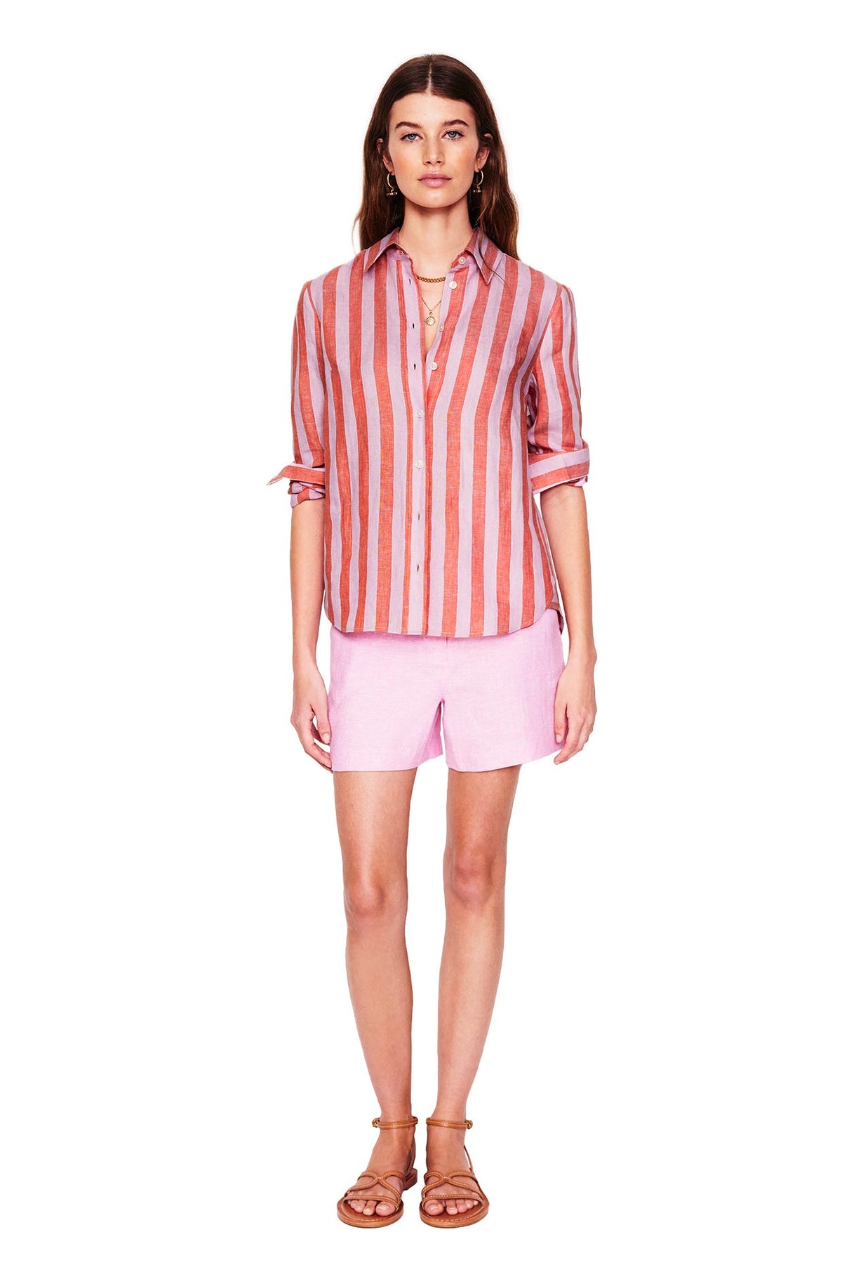 Sienna Linen Shirt-Firecracker and Pink Stripe - Image 5
