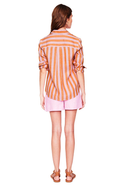 Sienna Linen Shirt-Firecracker and Pink Stripe