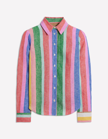 Sienna Linen Shirt-Bright Rainbow Stripe