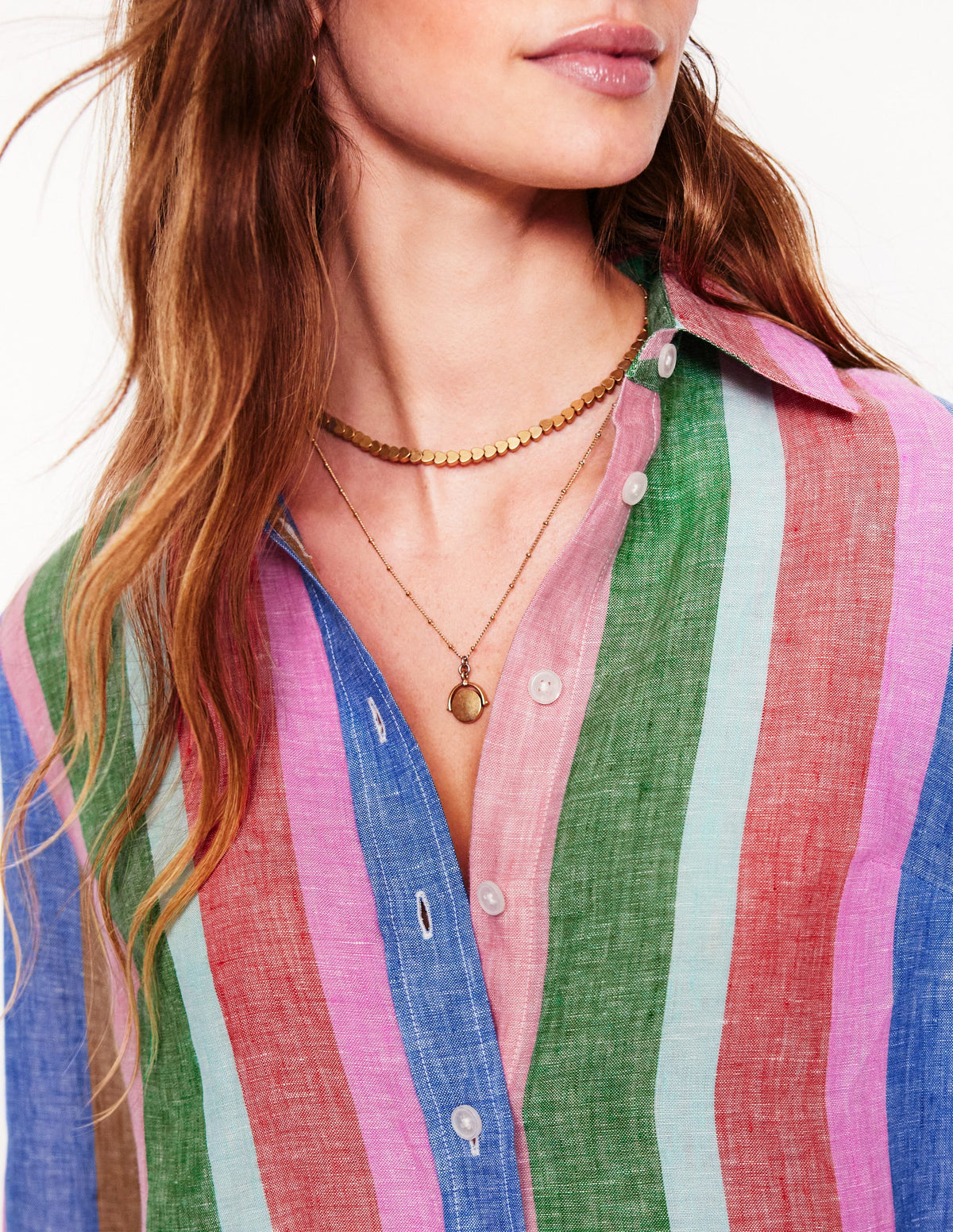 Sienna Linen Shirt-Bright Rainbow Stripe - Image 2