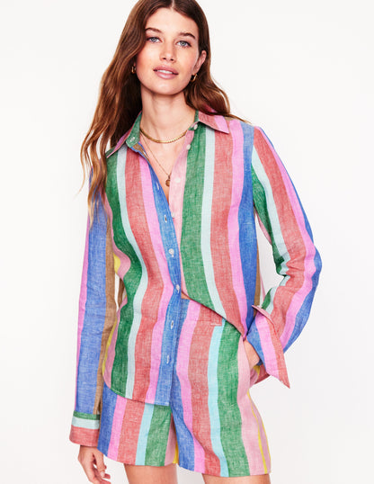 Sienna Linen Shirt-Bright Rainbow Stripe